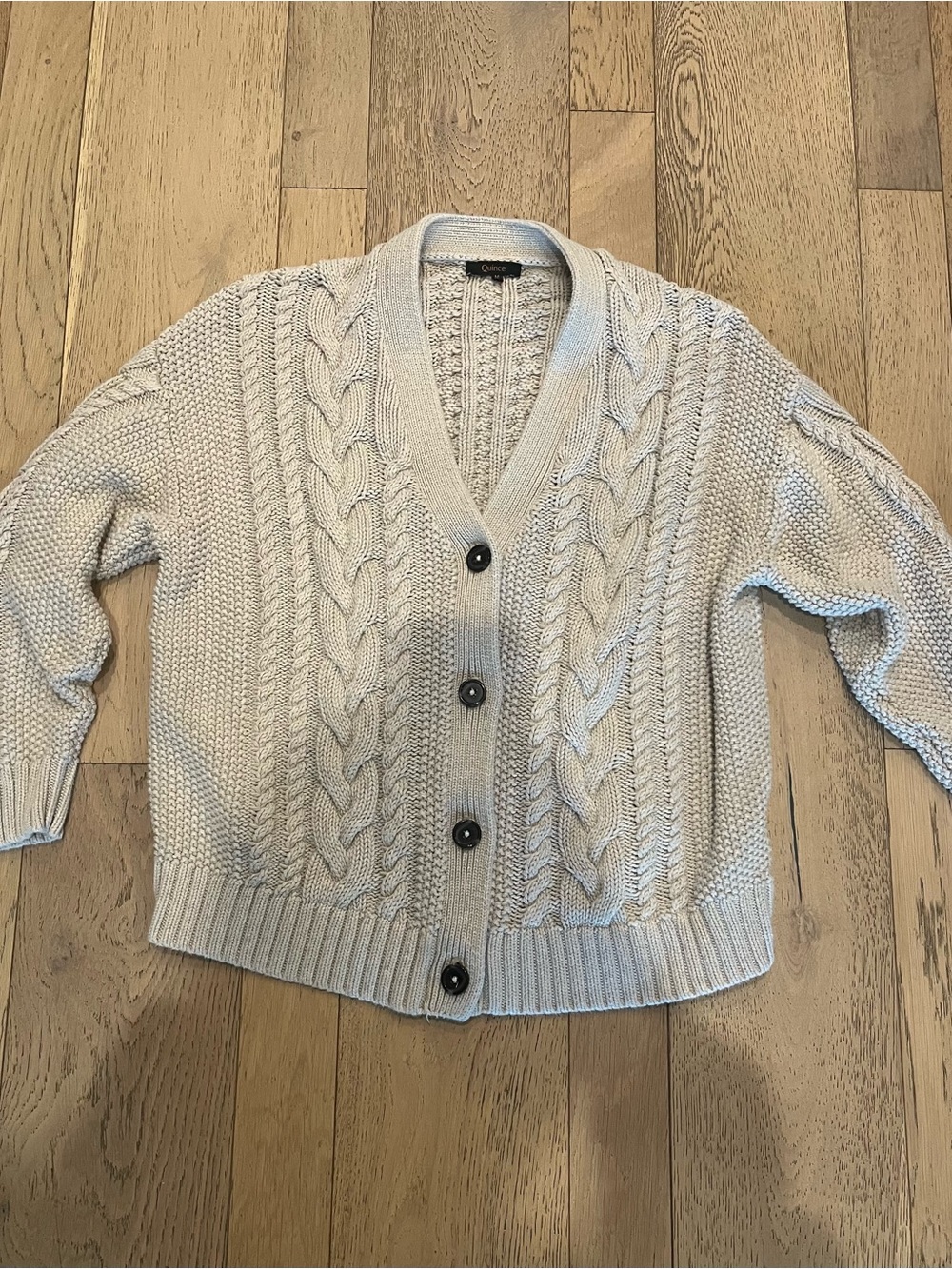 Quince speckled beige 100% Organic Cotton Oversized Cable Cardigan